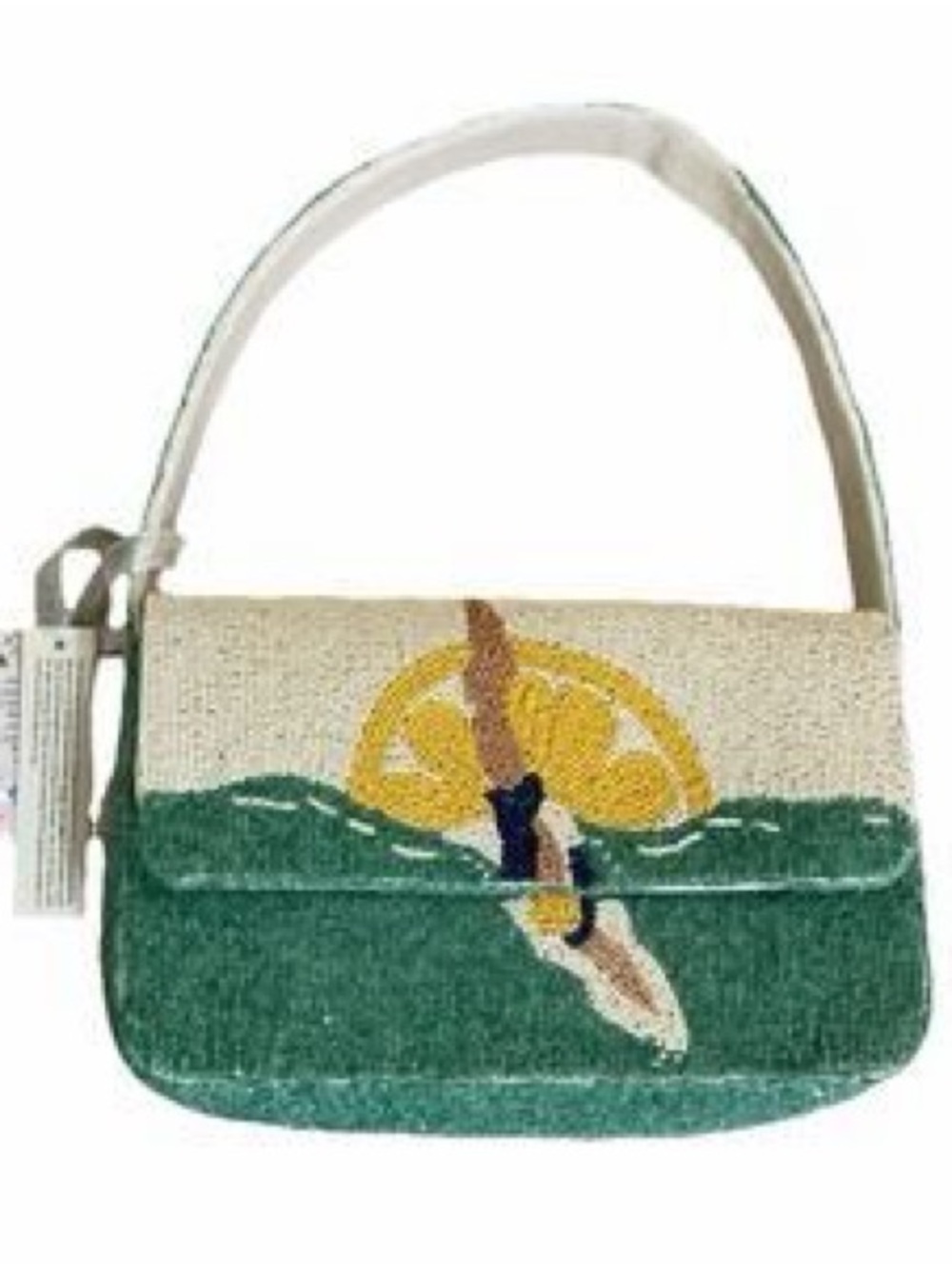 Green & Cream Embroidered Seaside Shoulder Bag - Picture 2 of 13